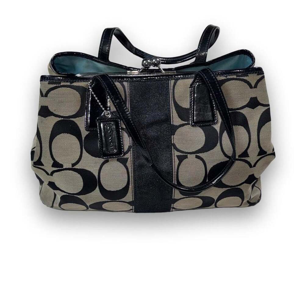 Vintage Y2K Coach Signature Monogram Framed Kisslock Carryall Bag